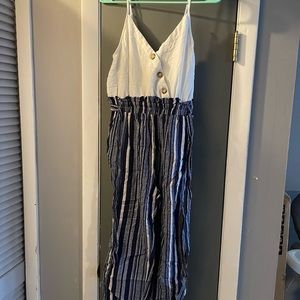Blue and white romper